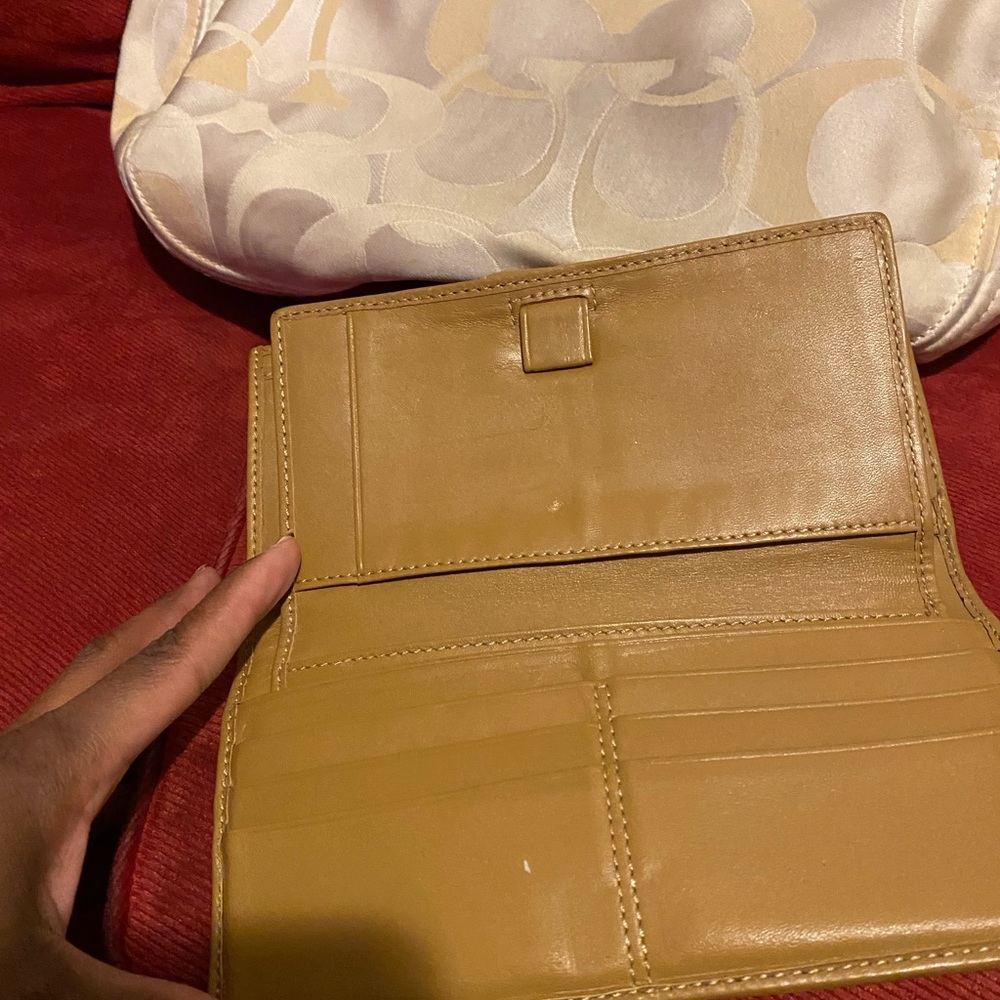 Cream and Tan coach bag with matching wallet